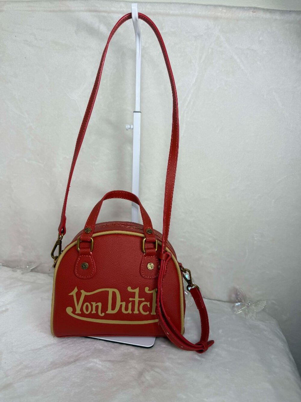 Von Dutch Bowling‑Style Handbag + Pepa by Murr Bag Charm/ MSRP $149